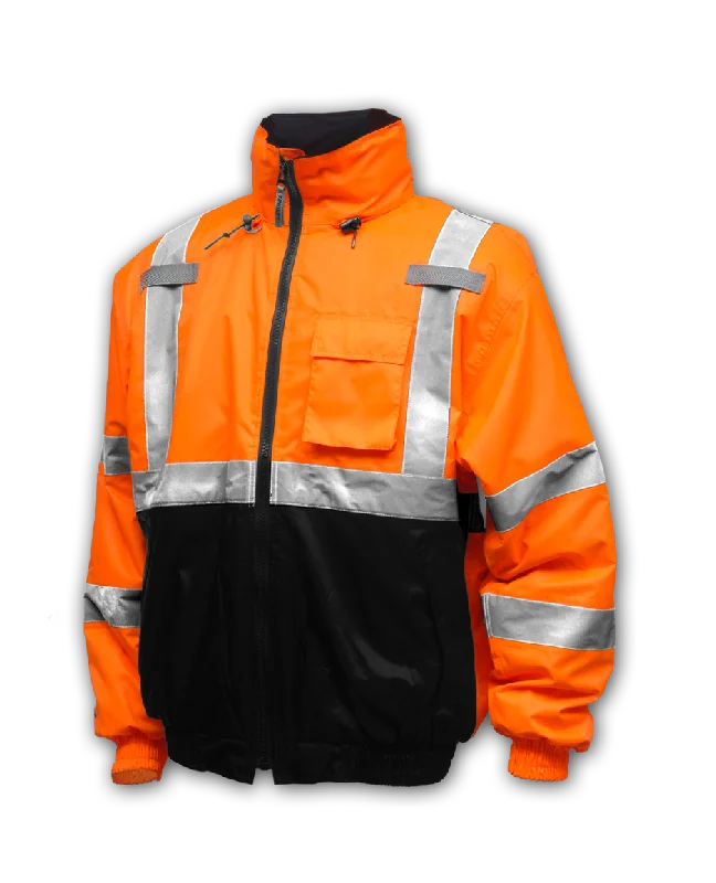 Camping hiking trail bright-Bomber II™ Jacket - Type R Class 3 - Fluorescent Orange-Red-Black - Silver Reflective Tape - Polyester Quilted Liner - Attached Hood