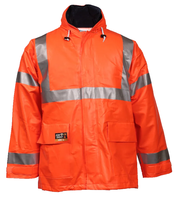 Camping hiking gear glow-Eclipse™ Jacket - Fluorescent Orange-Red - Attached Hood - Silver Reflective Tape