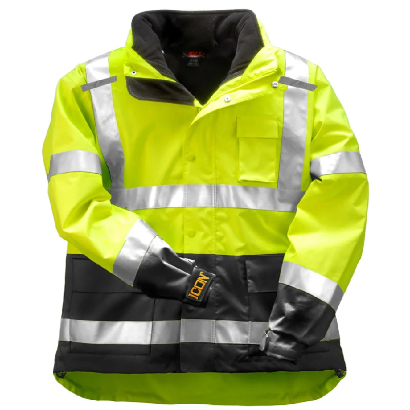 Camping hiking trail sharp-ICON 3.1™ Jacket System - Type R Class 3 - Fluorescent Yellow-Green-Black - Attached Hood - Silver Reflective Tape - Removable Black Fleece Jacket