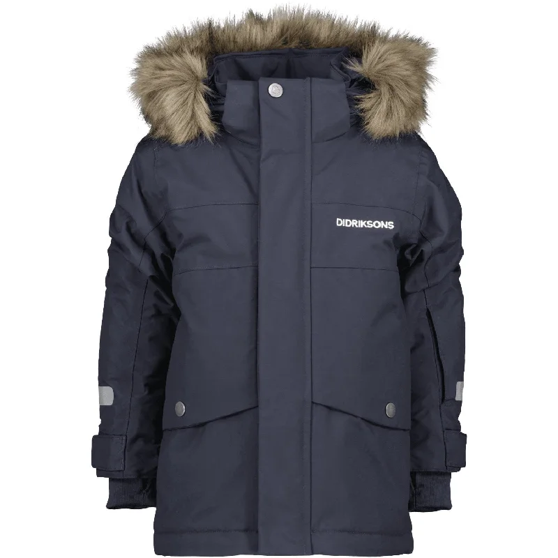 Camping hiking nature renewal-Didriksons Navy Bjärven Kids Parka 3