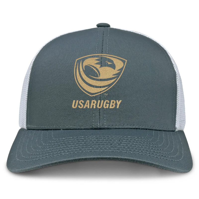 Camping hiking trail quiet-USA Rugby Bronze Retro Trucker Cap