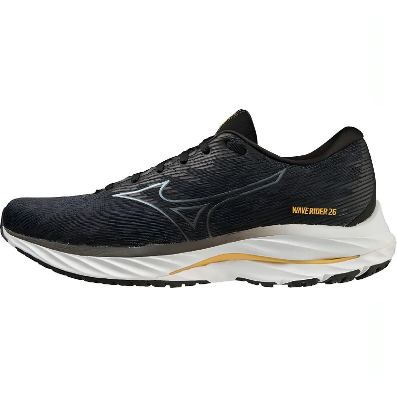 Camping hiking trail steep-Mizuno Wave Rider 26 WIDE FIT (2E) Mens Running Shoes - Black