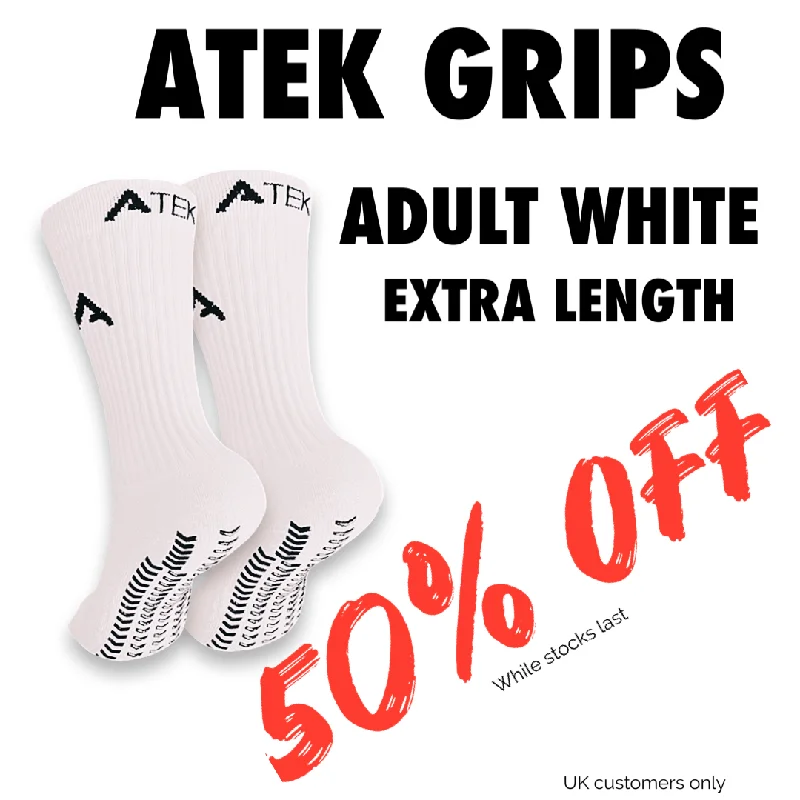 formal night socks-ATEK 3.0 GAME Grip - White - Adult (EXTRA LENGTH) (UK SALES ONLY)