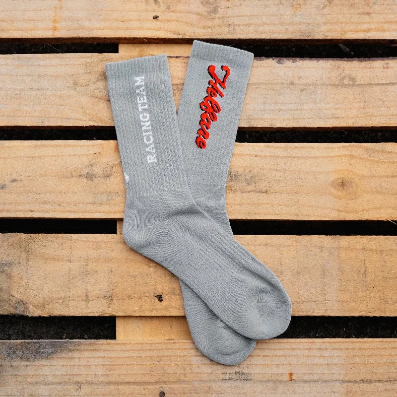 critter print socks-Racing Team Socks | Grey