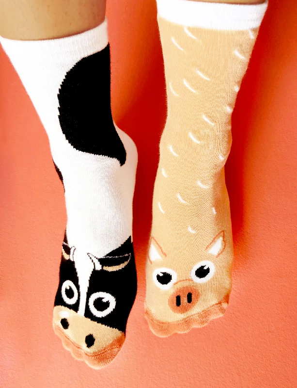 goofy print socks-ADULT COW & PIG SOCKS