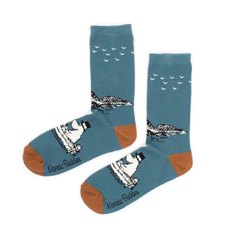 sharp fashion socks-Moomin Socks Moominpappa Boating Petrol