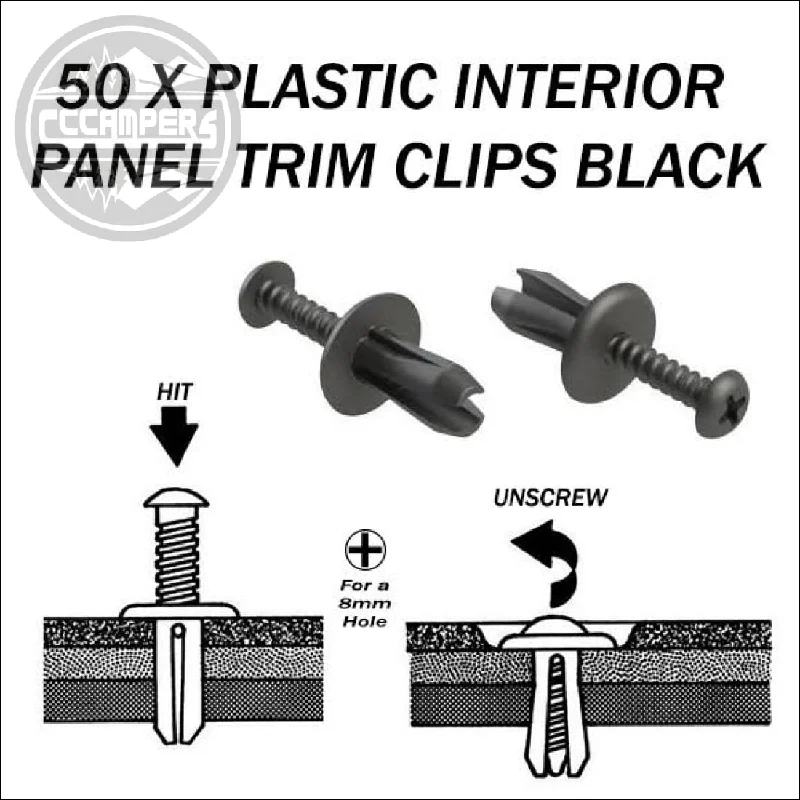 portable camping power tubes-50 x Plastic Interior Panel Trim Clips black or grey