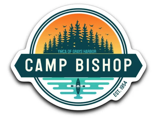 lightweight camping food cases-Camp Bishop Decal Stickers - Sunset Logo