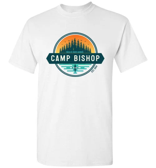 adjustable camping tarp weights-Camp Bishop Short-Sleeve T-Shirt - Sunset Logo