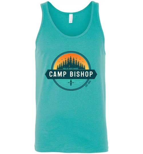 eco-friendly camping bowl stacks-Camp Bishop Unisex Tank - Sunset Logo