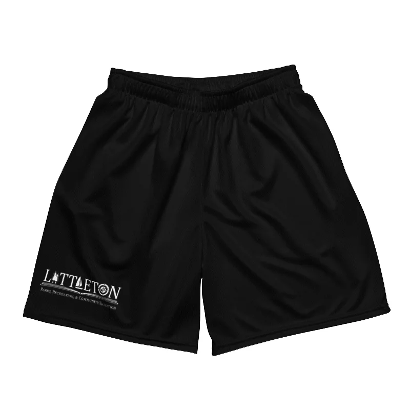 durable camping light tubes-Littleton Park & Rec Black Unisex Mesh Shorts