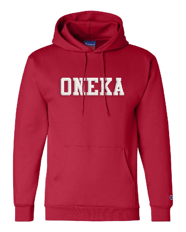 Camping hiking trail pull-Camp Oneka Applique Hoodie