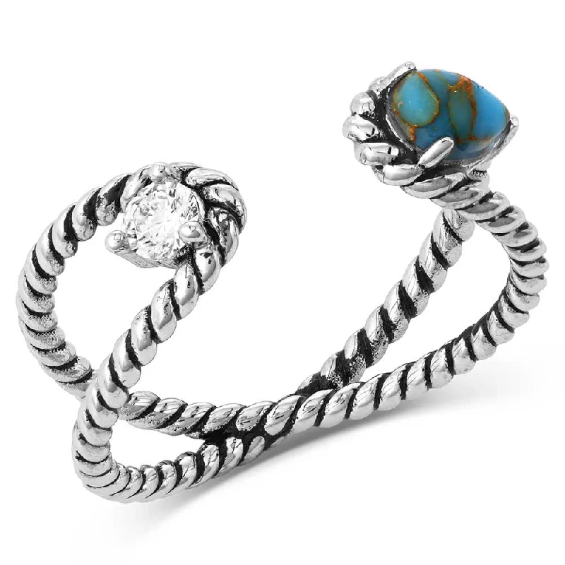 Camping hiking trail wind-Stars And Sky Crystal Turquoise Open Ring