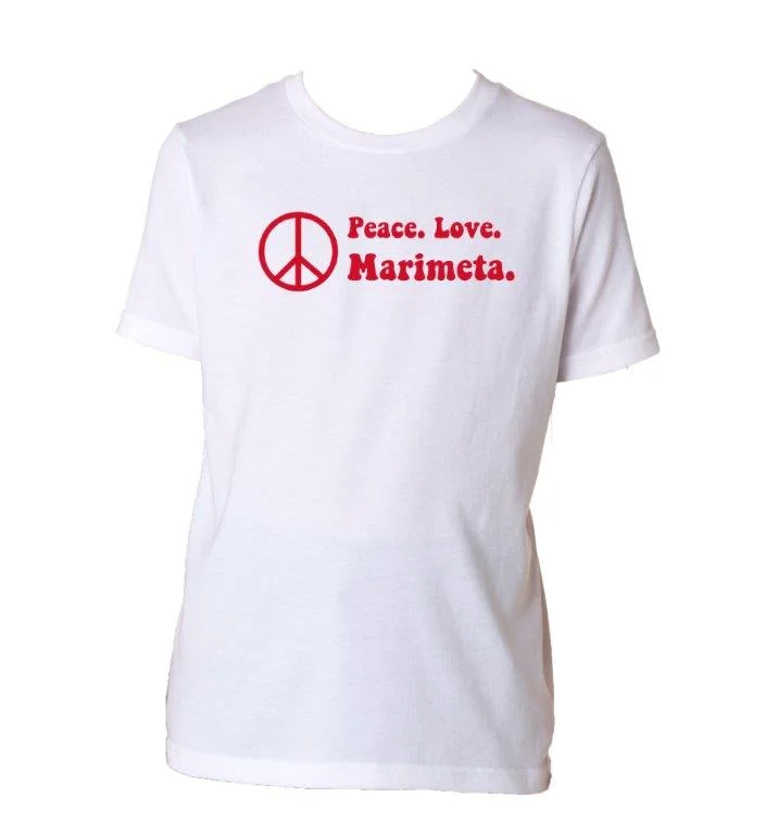 Camping hiking trail signposts-Peace. Love. Marimeta. Tee