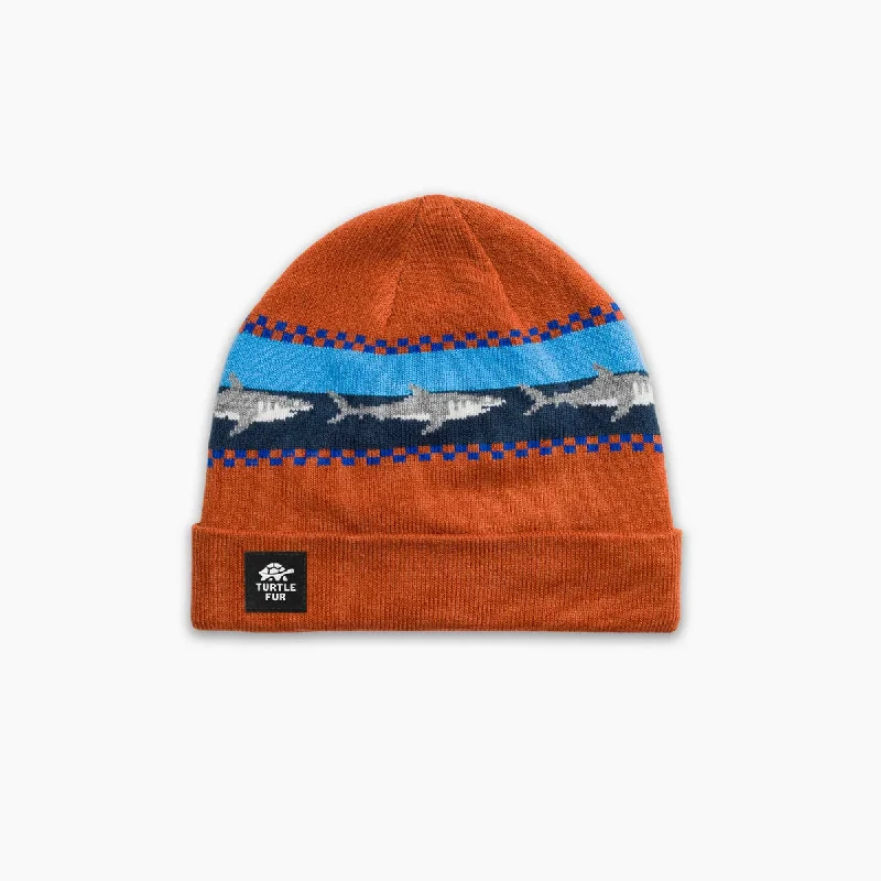 Camping hiking trail power-Kids' Shark Attack Beanie - Russet